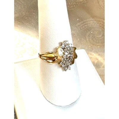 YELLOW GOLD  AND DIAMOND COCKTAIL RING SIZE 8.5 SKY - Image 1 of 4