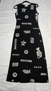 ES SE Womens Black White Fish Print Beach Sleeveless Maxi Dress Plus Size Medium - Picture 1 of 14