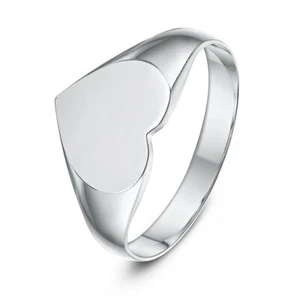 9ct White Gold Ladies Signet Ring Heart Shape UK Hallmarked 375 Sizes F-Q - Picture 1 of 6