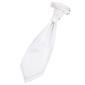 White Mens Pre-Tied Ruche Cravat Satin Plain Solid Formal Wedding by DQT - Picture 1 of 2