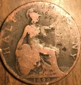 1899 UK GB GREAT BRITAIN HALF PENNY COIN - Picture 1 of 2