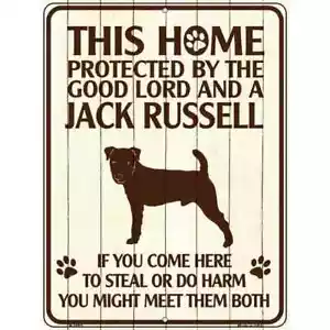 Letrero de estacionamiento protegido por un Jack Russell 12"x 18" para casa pared puerta garaje - Imagen 1 de 1