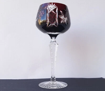 1. By 5. Wine Glass Crystal Glas Flashed Glass Grape Hand Cut L422 - Image 1 of 4
