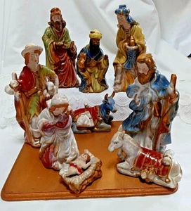 Classic Elements Nativity Porcelain Figurines 9 piece + Wood Base -Christmas - Picture 1 of 10
