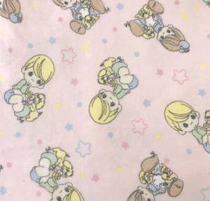 Precious Moments Cotton Flannel Pink Boy Girl Dog Stars Baby Fabric Vintage - Picture 1 of 5