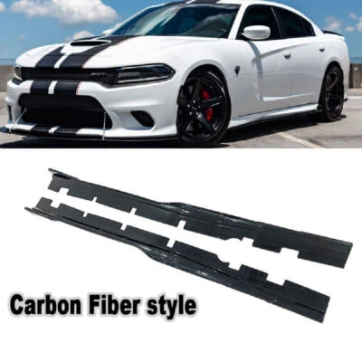 Side Skirt Set For 2015-23 Dodge Charger SRT Hellcat splitter Carbon Fiber Style - Image 1 of 4