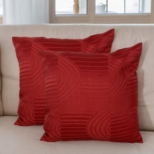 Cushion Covers Red - Set of 2 Spiral Line In 16x16" 40x40cm Elegant Design Zips - Picture 1 of 9
