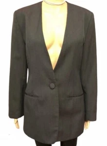 Vintage 90’s Cenarium Dark Gray Iridescent Blazer Herringbone Wool Jacket Sz M - Picture 1 of 13