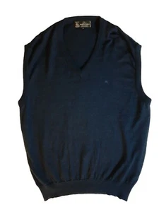 Monte Carlo Wool Sweater Vest Mens 44 L Navy Blue MC Logo V Neck Pullover Preppy - Picture 1 of 12