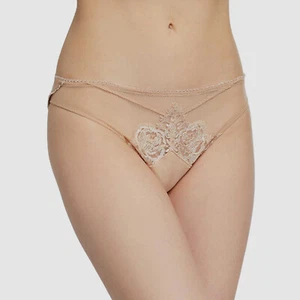 $148 Lise Charmel Women Beige Lace Low Rise Italian Brief Panties Size M - Picture 1 of 3