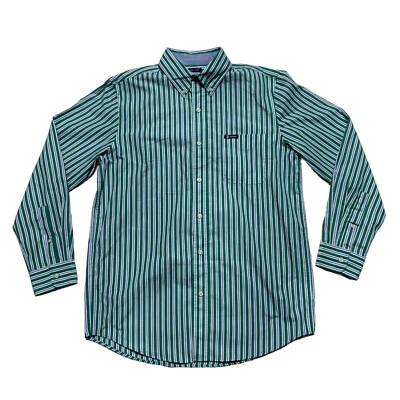 Ralph Lauren Chaps Shirt Mens Medium Green Striped Easy Care Button Up Casual - Image 1 of 4