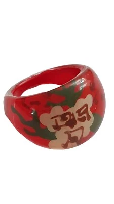Anillo grueso cara flor cúpula burbuja lucite vintage rojo K L 50-51 mm joyería Foto 1 de 3