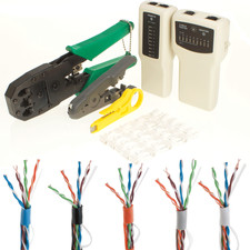 Cat5e 1000ft Cable Tester Crimper RJ45 Connector Plug Network Tool Kit Set