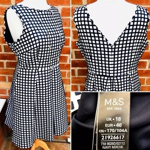 Kleid M&S Größe 18 dunkelblau weiß Party Abend Urlaub Hochzeit TOP S9 - Bild 1 von 8