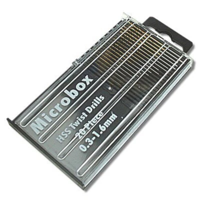 20PC MICROBOX OF PRECISION HSS DRILL BITS 0.3MM TO 1.6MM