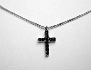 JOYERÍA DE CAPAS DE DIAMANTES NEGROS CRUZ TALLA PEQUEÑA 14K ORO BLANCO 0,20 CT - Imagen 1 de 1