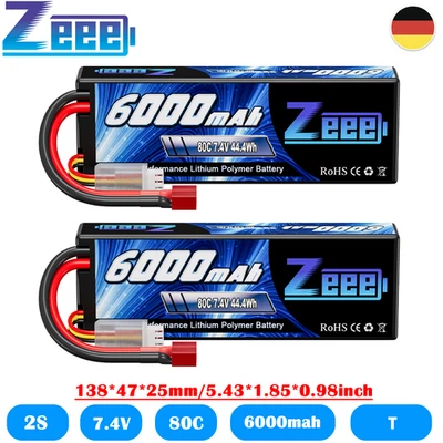 2x Zeee 2S Lipo Akku Batterie T 7.4V 6000mAh 80C für RC Auto Truck Flugzeug Boot - Bild 1 von 4