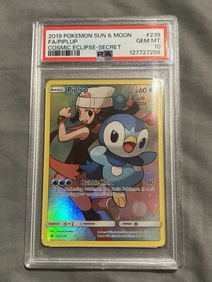 2019 Pokémon Sun & Moon Cosmic Eclipse Secret #239 Full Art / Piplup PSA 10 - Image 1 of 2
