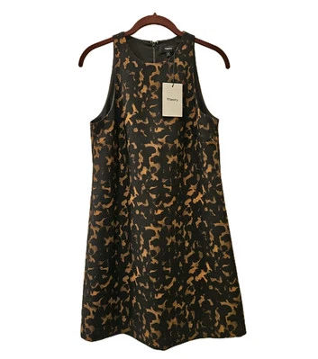 NUEVO Vestido Theory Mujer Mini Cambio 4 Estampado Animal Negro Marrón $395 Tortuga Crepé Foto 1 de 4