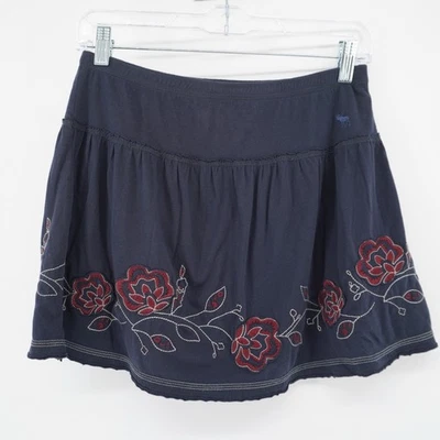 Vintage Y2K Abercrombie & Fitch Navy Embroidered Logo Floral Cotton Skirt Small - Image 1 of 4