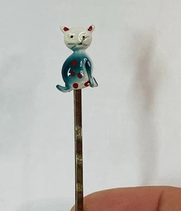 Vintage Enamel Cat Bobby Pin Hair - Picture 1 of 5