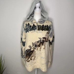 Vtg Ralph Lauren Dog Sled Pattern Pullover Knit Hoodie Hand Knit Wool ***flaws - Picture 1 of 17