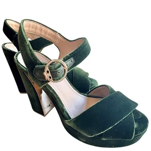 398 $ Tory Burch Loretta Bananenblatt grün Samt Plateau Blockabsatz Größe 6 EUC - Bild 1 von 11