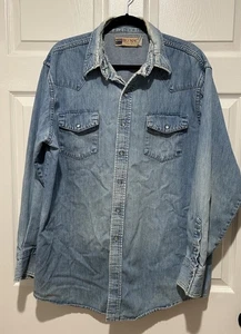 VTG Big Mac Shirt Mens XLT Denim Pearl Snap Distressed Rugged Western Grunge - Picture 1 of 14