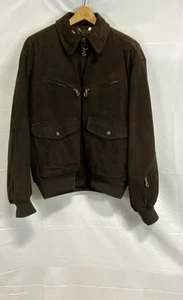 Iceberg Mens Brown Embroidered Leather Bomber Jacket Outerwear XL Disney Pluto - Picture 1 of 9