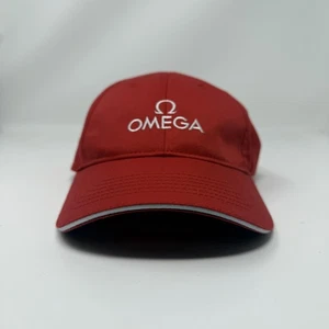 Omega Hat Cap Strap Back Red Embroidered Classic Logo Mens Adjustable Buckle - Picture 1 of 8