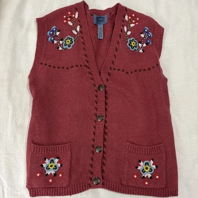 Vtg Cambridge Dry Goods Sweater Vest Linen Blend Beaded Boho Women’s Medium  - Image 1 of 4