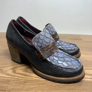 Damen-Loafer Bristol Freebird blau Schlangenledermuster Leder klobig Größe 10 - Bild 1 von 9