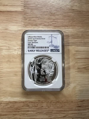 2018 1oz S.Korea Silver Korean Tiger Early Releases MS69 Official Mint Medal NGC - Image 1 of 2