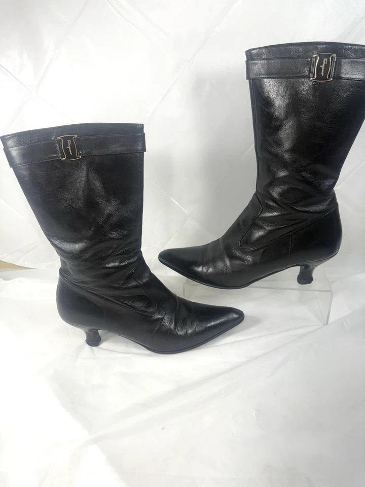 Botas Salvatore Ferragamo Gancini de cuero a media pantorrilla talla 6 C vintage Foto 1 de 4