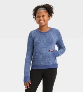 NWT~ All in Motion sz XS 4/5 Blue Leopard Cozy Soft Crewneck sweatshirt Top B20 - Picture 1 of 2