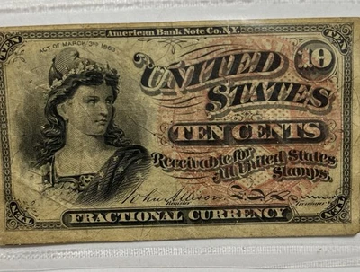 1863 10 Cent Fractional Currency Red Stamp Circulated - Image 1 of 4