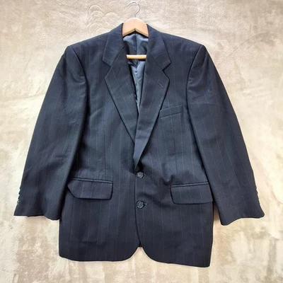 Casaco esportivo masculino Hardy Amies grande preto listra de giz lã dois botões ventilação única - Imagem 1 de 4