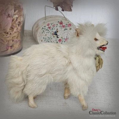Rarität Sammlerstück Vintage Brocante Boudoir Hund Spielzeug weißes Fell Spitz - Bild 1 von 4
