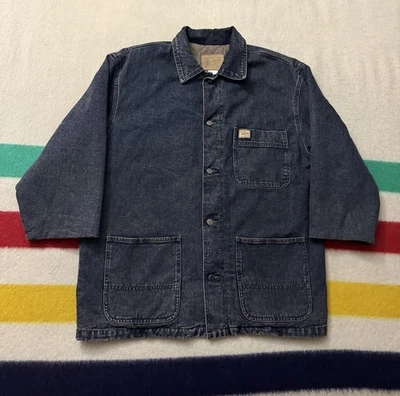Vintage 90s GAP Premium All Cotton Blue Chore Coat Oversized Large L Wool Liner - Image 1 of 4