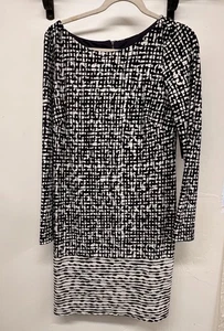 Vince Camuto Navy White Print Shift Dress Size 10 NWT Long Sleeve Office Work - Picture 1 of 15