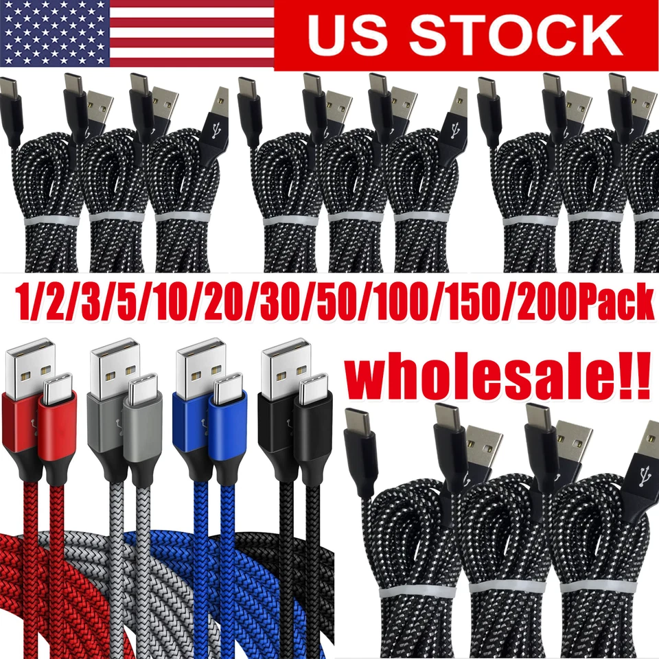 Lote Cable Cargador USB-A a Tipo-C Carga Rápida Datos SYNC Cable 3/6FT LARGO Foto 1 de 4