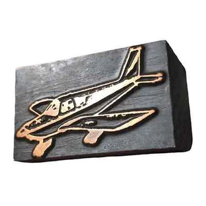 "Bloque de impresora vintage cobre sobre madera avión viaje aéreo piloto volador 1-1/2""" - Imagen 1 de 8