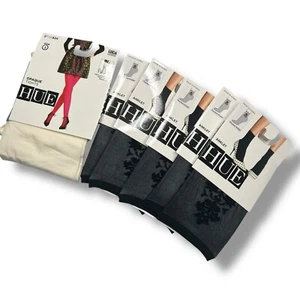 Womens Hue Flocked Brocade Socks Black 5 Pair With Opaque Size 1 Ivory Tights - Picture 1 of 3