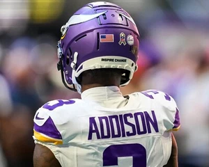 Foto de fútbol americano de la NFL Jordan Addison número con nombre de los Minnesota Vikings 8x10 - Imagen 1 de 1