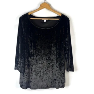 Westport 1962 Womens Blouse Top Size 2X Black Velvet Scoop Neck 3/4 Sleeve - Picture 1 of 10