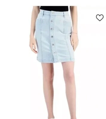  Saia jeans curta feminina Style & Co nova com etiquetas botão frontal lavagem clara azul 12 - Imagem 1 de 3