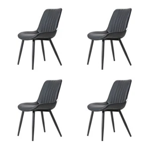 4x Dining Chairs Kitchen Living Room Accent Chair Upholstered Padded Seat Black - Picture 1 of 8
