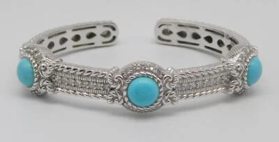 DESIGNER JUDITH RIPKA STERLING SILVER TURQUOISE FRENCH PASTE STONE CUFF BRACELET - Image 1 of 4