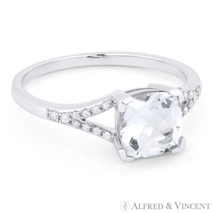 Anillo de compromiso promesa de topacio ahumado y diamantes de oro blanco 14 K corte cojín de 1,85 quilates - Imagen 1 de 1