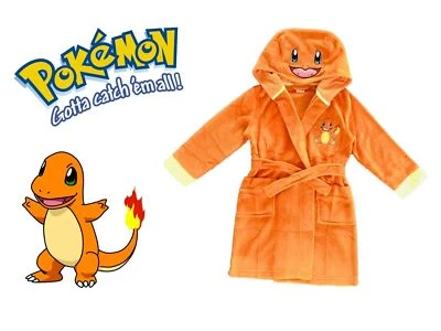 POKÉMON Accappatoio Pokemon Ragazzo Charmander Arancione Cappuccio Pile Età 5-14 Anni Taglia